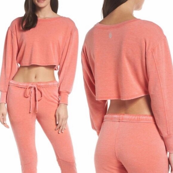 NWT Free People Red Zuma‎ Sweatshirt Crop Size XS New With Tags Boho Cropped Top - Picture 3 of 3